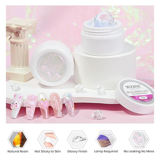 MIZHSE Solid Builder Gel, Aurora Pink & Clear Sculpting Gel for Nails, Non-Sticky 3D Nail Art Mermaid Pearl Building Carving Modeling Sculpture Hard Extension Manicure Salon Home DIY-VivaGrace Women