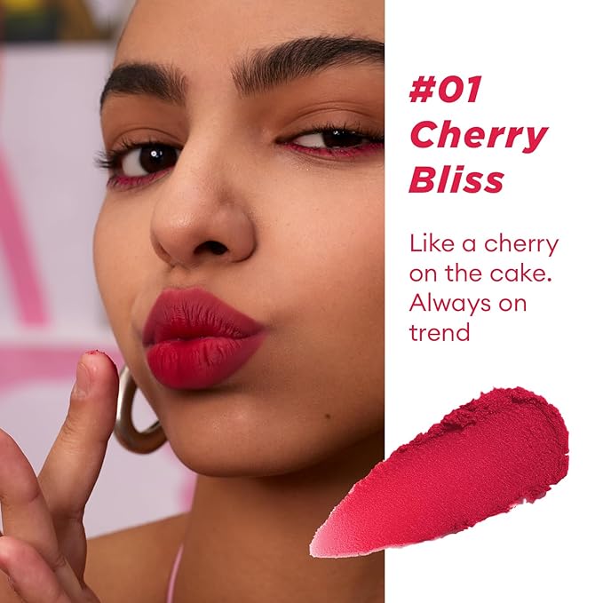 ITY Velvet Matte Finish Lip Stain-Mousse Textured Pudding Pot Lip Clay with Brush, Red Shade, Dual-Use as Lipstick and Blush, Conceals Lip Lines, Rich Pigment, 0.21 oz (6g) in Cherry Bliss-VivaGrace Women