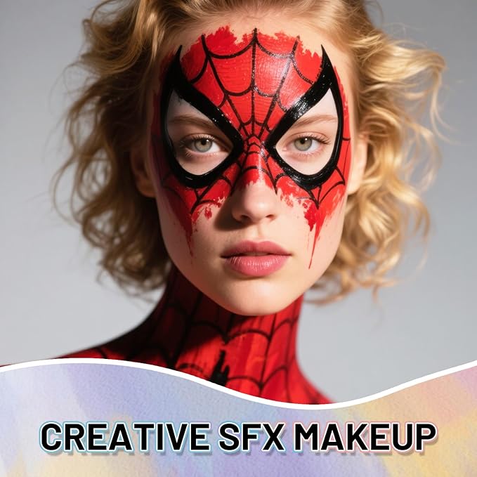 Devil Red Water Based Face Body Paint, 2.37 OZ Large Tube Full Coverage Face Paint for Cosplay Joker Vampire Spiderman, Washable Red Body Painting Cream for Adult Carnival Halloween SFX Makeup-VivaGrace Women