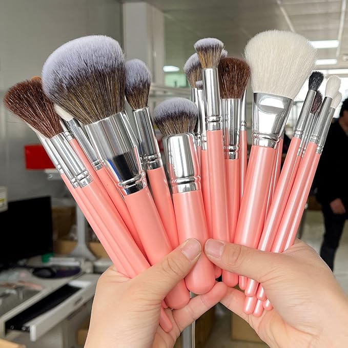 Bueart Design Makeup Brushes Set 26pcs Real Natural Goat Hair Professional labeled Foundation Face Blending Blush Concealers Eyeshadow Brush Set(26Pcs Pearl Pink)-VivaGrace Women