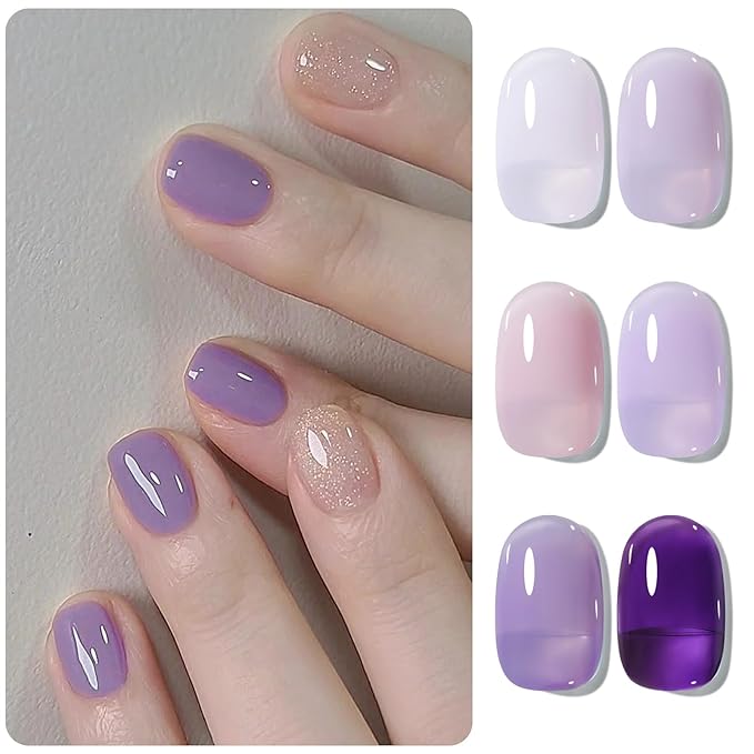BORN PRETTY Jelly Purple Gel Nail Polish 6 Colors Purple Violets Colors Gel Polish Kit Soak Off Gel Nail Kit Collection Nail Art Gel Manicure Kit DIY at Home Salon Gifts-VivaGrace Women