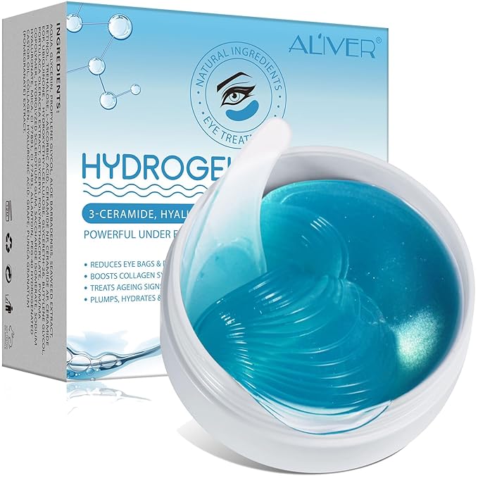 60 Pcs Under Collagen Eye Masks, Under Eye Patches for Dark Circles and Puffiness, Hydrating Eye Mask Skincare, Eye Gel Pads for Eye Bags and Wrinkles Under Eye Treatment (60 Pcs Blue)-VivaGrace Women