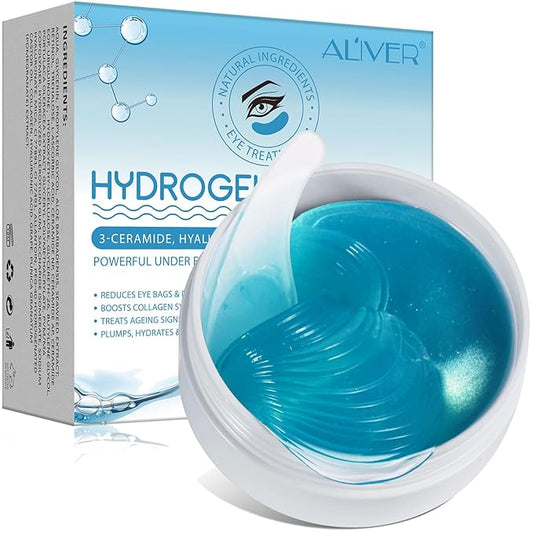 60 Pcs Under Collagen Eye Masks, Under Eye Patches for Dark Circles and Puffiness, Hydrating Eye Mask Skincare, Eye Gel Pads for Eye Bags and Wrinkles Under Eye Treatment (60 Pcs Blue)-VivaGrace Women