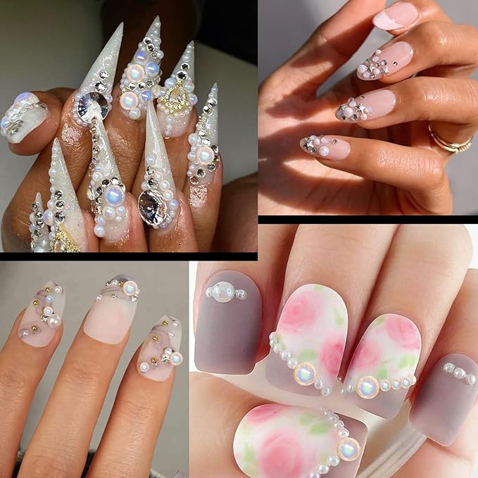 Flat Back Rhinestone+Half Round Pearl Kits Colorful Rhinestones+White AB+Beige AB Pearls With Picker Pencil And Tweezer For Home DIY And Professional Use-VivaGrace Women