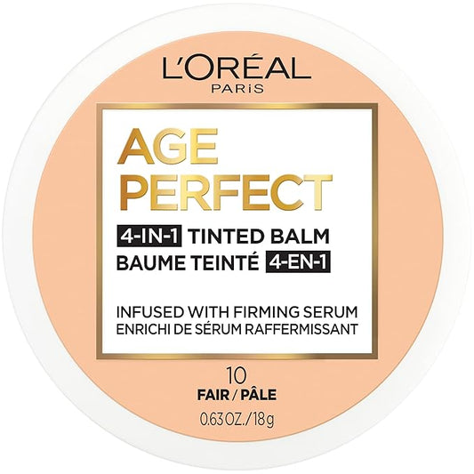 L'Oreal Paris Age Perfect 4-in-1 Tinted Face Balm Foundation with Firming Serum, Fair 10, 0.61 Ounce-VivaGrace Women