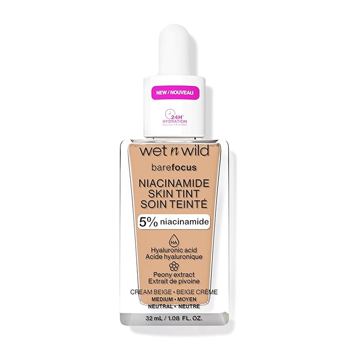 wet n wild Bare Focus Skin Tint, 5% Niacinamide Enriched, Buildable Sheer Lightweight Coverage, Natural Radiant Finish, Hyaluronic & Vitamin Hydration Boost, Cruelty-Free & Vegan - Cream Beige-VivaGrace Women