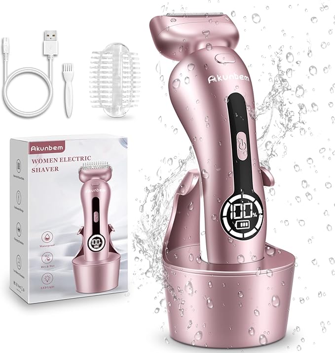 Electric Shaver for Women for Legs Bikini Trimmer Electric Razors for Women Underarm Public Hairs Rechargeable Womens Shaver Wet Dry Use Painless Cordless with Detachable Head (Pink)-VivaGrace Women