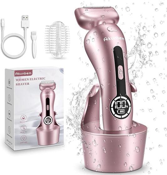 Electric Shaver for Women for Legs Bikini Trimmer Electric Razors for Women Underarm Public Hairs Rechargeable Womens Shaver Wet Dry Use Painless Cordless with Detachable Head (Pink)-VivaGrace Women
