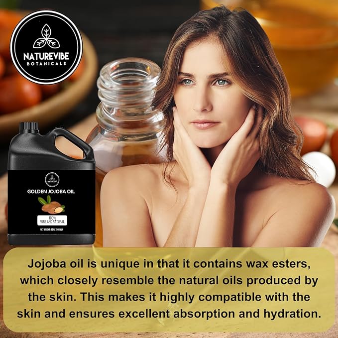 Naturevibe Botanicals Golden Jojoba Oil 32 oz – 100% Pure, Cold-Pressed Moisturizer for Skin & Hair | Antioxidant-Rich, Non-Greasy, Carrier Oil & Daily Hydration-VivaGrace Women