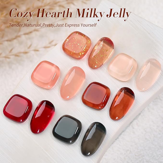 Born Pretty Jelly Gel Nail Polish Set Fall Winter Brown Blood Red Burgundy Black Gel Polish Sheer Milky Nude Transparent Halloween Gel Polish Set Nail Art Varnish Manicure Collection Gift 7ML 6PCS-VivaGrace Women