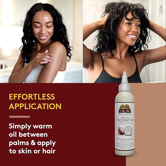 Okay 100% Pure Coconut Oil for Hair & Skin - Coconut Oil for Women & Men, Perfect for Body & Face, for Massage & Moisturizer, Natural - 6 Fl Oz Squeeze Bottle (Pack of 1)-VivaGrace Women