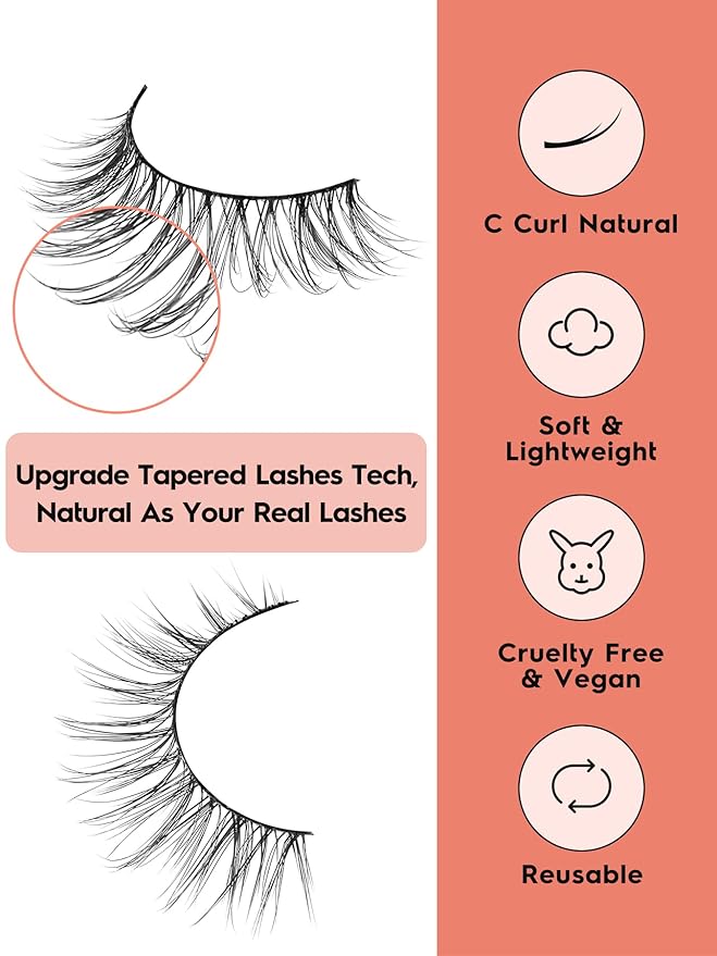 False Eyelashes Natural Look Wispy Lashes 10mm Short Lash C Curl 0.1MM Thin Band Lashes Pack Siligli Fake Eyelash 7 Pair-VivaGrace Women