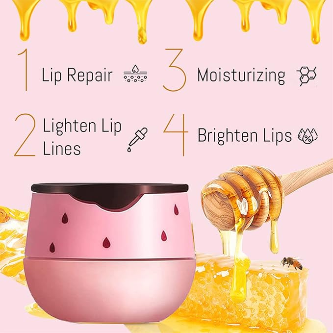 2PCS Lip Balm Honey Pot, Honey Pot Lip Balm for Dry Cracked Lips, Strawberry Lip Balm Scrubs Exfoliator & Moisturizer, Hydrating Lip Balm Honey Pot with Wand, Lip Sleeping Mask (C)-VivaGrace Women