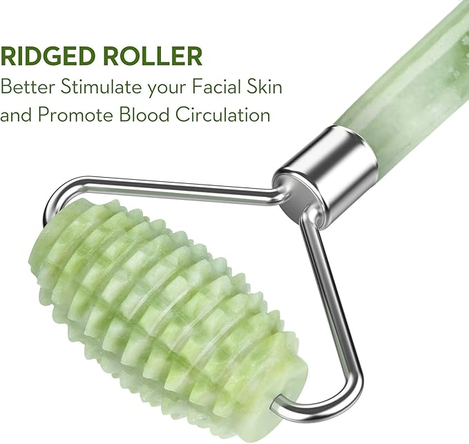 kimkoo Jade Roller and Gua Sha for Face-3 in 1 Kit with Facial Massager Tool,100% Real Natural Jade Stone Anti Aging,Face Beauty Set for Eye Anti-Wrinkle-VivaGrace Women