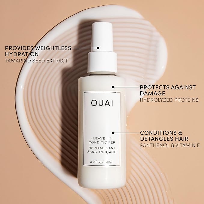 OUAI Leave In Conditioner & Heat Protectant Spray - Prime Hair for Style, Smooth Flyaways, Add Shine and Use as Detangling Spray - No Parabens, Sulfates or Phthalates (1.5 oz)-VivaGrace Women