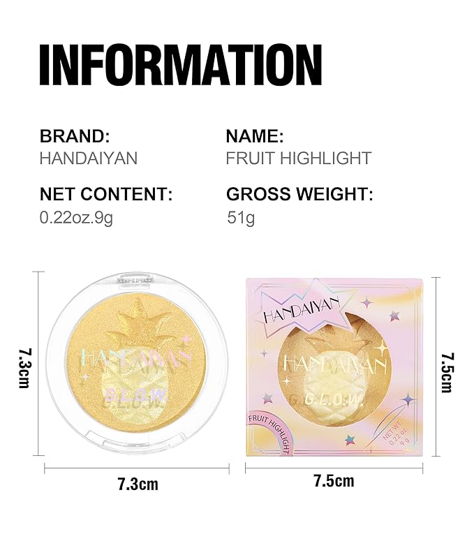Cream Highlighter Compact, Highly Pigmented Glitter Powder Makeup, Face Highlighters & Luminizers Makeup Palette, Body Cheek Gold Pink Metallic Sparkle Glitter Shimmer Bronzer (#04 Banana)-VivaGrace Women