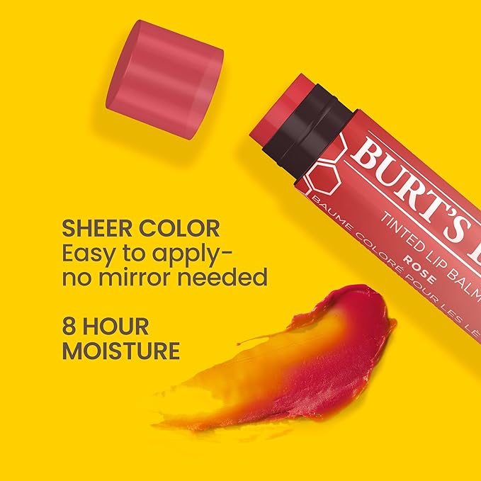 Burt's Bees Lip Tint Balm with Long Lasting 2 in 1 Duo Tinted Balm Formula, Color Infused with Deeply Hydrating Shea Butter for a Natural Looking Buildable Finish, Petal Rose (2-Pack)-VivaGrace Women