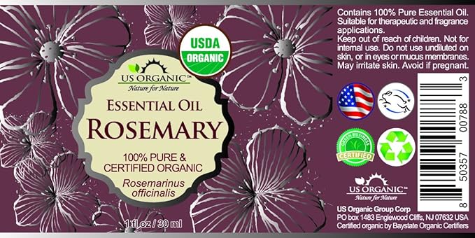 US Organic 100% Pure Rosemary Essential Oil, USDA Certified Organic 100% Pure, Steam Distilled, for Hair Growth, Scalp, Face, Skin, and Aromatherapy (Size Variations Available) (30 ml)-VivaGrace Women
