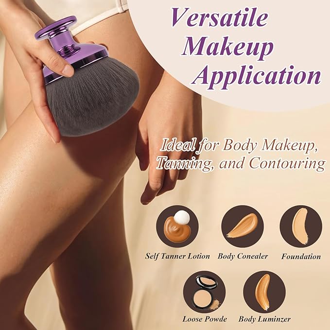 90MM Extra Large Self Tanner Kabuki Makeup Brush – Ultra Soft Dense Vegan Bristles for Body Makeup, Bronzer & Foundation–Applies Tanning Mousse, Lotion & Self Tanner，Wet & Dry (Purple)-VivaGrace Women