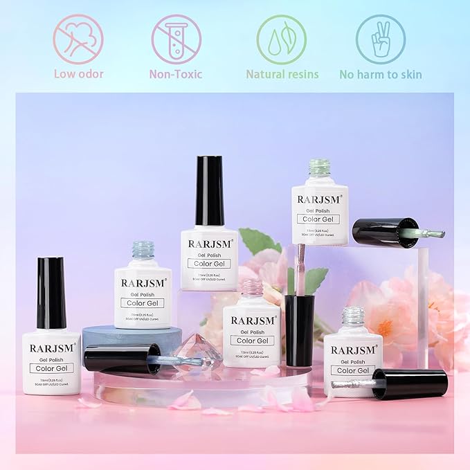 RARJSM Sparkle Diamond Cat Eye Gel Nail Polish Set 6 Colors Nude Pink Milky Jelly Purple Green Blue Silver Glitter Cateye Gel Polish with Magnet Stick UV LED Curing Requires Soak Off Home Salon Diy-VivaGrace Women