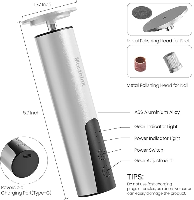 Electric Foot Callus Remover, 2 in 1 | 6 Speed Adjustable Foot File Nail Grinder with Sandpaper Disks, Professional Sander Pedicure Tool for Feet Dead Skin, Self Care Gifts for Women Mom Lover Friends-VivaGrace Women