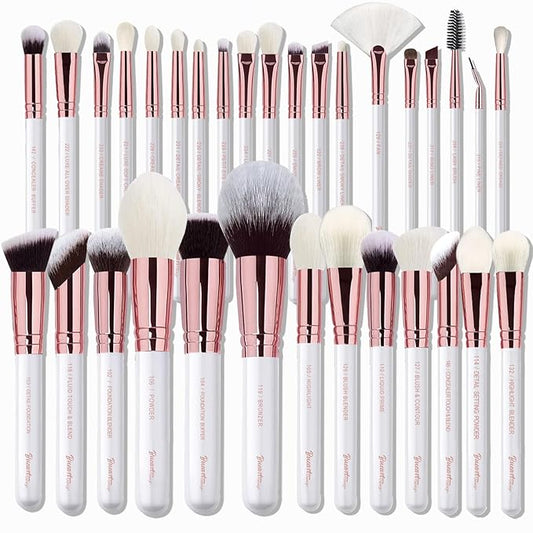 Pro makeup Artist Brushes Set 32Pcs Luxury Goat Hair Horse hair Makeup Brush Set eye and face brushes for every possibility By Bueart Design (Pearl White)-VivaGrace Women
