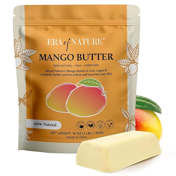 era of nature Organic Unrefined Raw Mango Body Butter Block 16oz - Moisturizing Mango Seed Raw Butter Bar for Skin & Hair, DIY Lip Balm Base, Cream, Soap & Lotion Making Supplies, Personal Skincare-VivaGrace Women