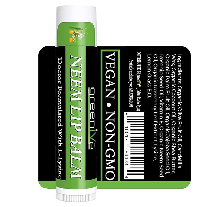 GreenIVe Neem Lip Balm, Vegan Lip Moisturizer with L-Lysine, Soothe and Soften (1)-VivaGrace Women