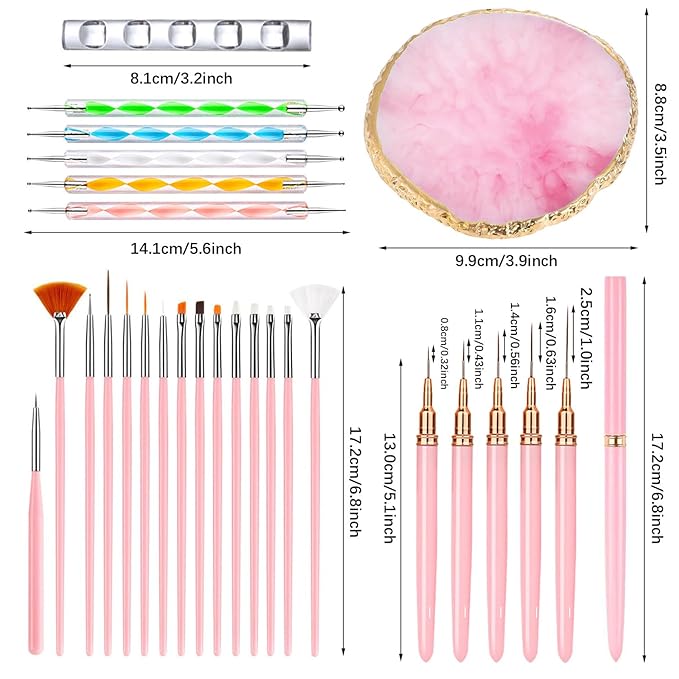 Nail Art Tools 27Pcs Set,Nail Art Brush,Resin Nail Art Palette,5 Pcs Nail Art Pens Liner Brush,2-way Acrylic Silicone Engraving Pen Dotting Pen Tools Nail Art Kit for Nail Art DIY-VivaGrace Women