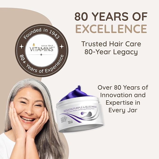 VITAMINS hair cosmetics Keratin Purple Hair Mask - Violet Blue Protein Deep Conditioner Treatment - Toner for Blonde Platinum Silver Gray Ash or Brown Colored Dry and Damaged Brassy Hair-VivaGrace Women