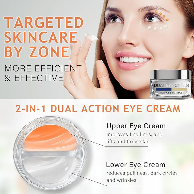 Eye Cream, Dual Eye Cream Anti Aging with Advanced Retinol and Peptides, Under Eye Cream for Dark Circles, Fine Lines, Puffiness and Bags Under Eyes-VivaGrace Women