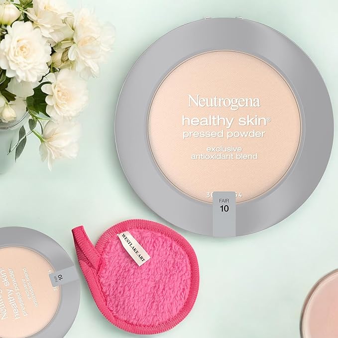 Healthy Skin Pressed Powder Compact | Bundled with Westlake Art Makeup Cleansing Cloth - Fair Shade, Antioxidant & Pro Vitamin B5, Flawless & Natural Finish, Non-Comedogenic [Pack of 2]-VivaGrace Women