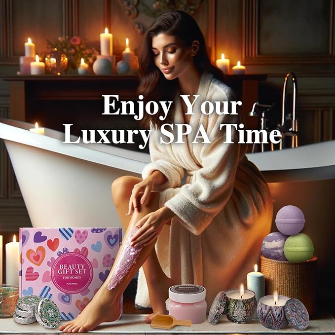 Birthday Gifts For Women-Assorted 4 Shower Steamers, 3 Bath Bombs, 2 Scented Candles, and 1 Exfoliating Body Scrub - Gifts for Mom, For Women, For Wife and Girlfriend……-VivaGrace Women