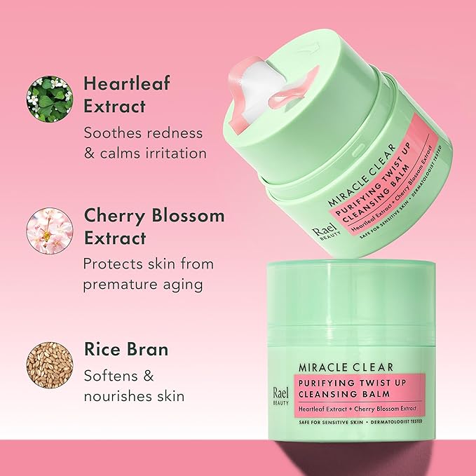 Rael Miracle Clear Cleansing Balm – Makeup Remover, Twist-Up Face Cleanser, Double Cleanse, Non-Comedogenic, with Rice Bran & Jojoba Oils, Vegan, Korean Skin Care, All Skin Types (1.69 fl oz)-VivaGrace Women