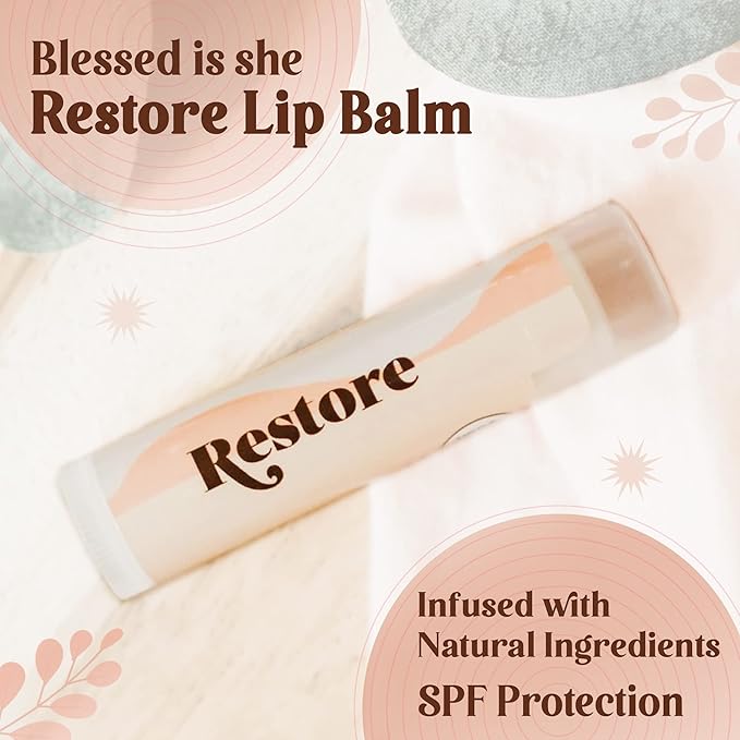 Blessed Is She Restore Lip Balm - Organic Vanilla Chapstick For Hydrating Lips Enriched With Vitamin E, Beeswax, Sunflower Oil, Coconut Oil & Rosemary Extract.-VivaGrace Women