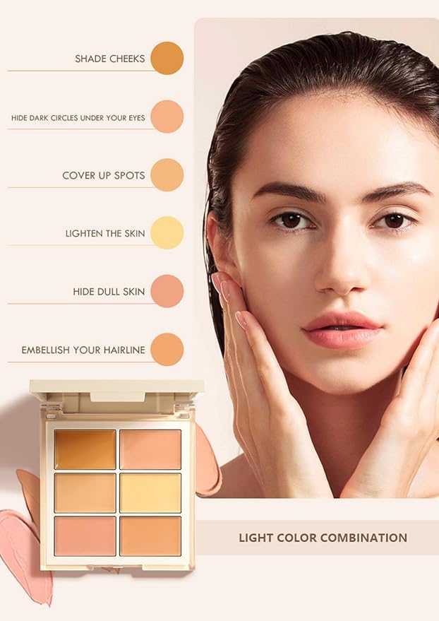 MAEPEOR Face Conceal Contour Palette 6 Colors Full Coverage and Lightweight Concealer Contour Palette Waterproof Long Lasting Contour Palette (Color 02)-VivaGrace Women