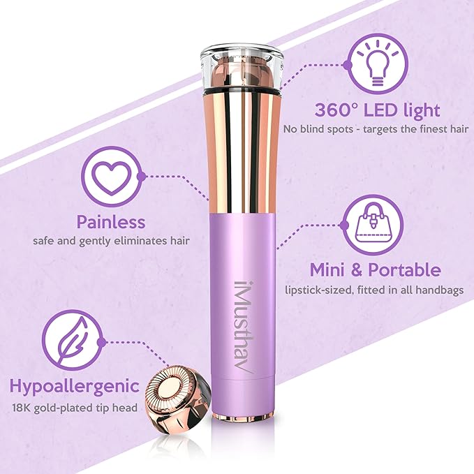 Portable Facial Hair Remover for Women – Painless, Fast & Precise Flawless Electric Razor & Epilator for Face, Lips, Chin Hair Removal – 18K Gold-Plated, 360° LED Light-VivaGrace Women