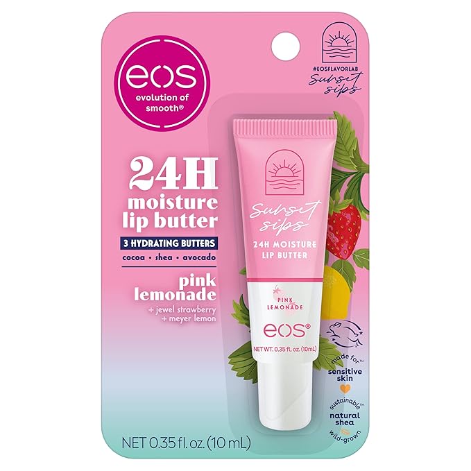 eos Sunset Sips Lip Butter Tube- Pink Lemonade, 24-Hour Moisture, Overnight Lip Mask, Lip Care Products, 0.35 fl oz-VivaGrace Women