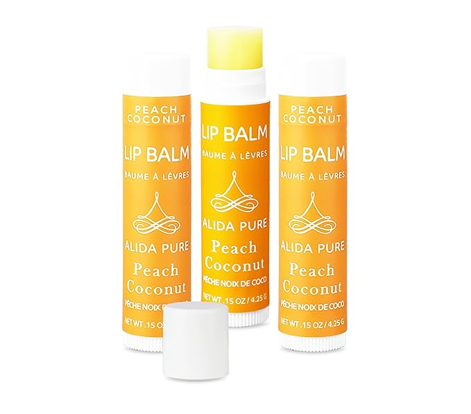 Peach Coconut Lip Balm Collection, Vegan Lip Balm Set, Lip Balm, Beeswax Free, with Avocado Oil, Organic Jojoba Oil, and Vitamin E, Natural Moisturizer for Dry, Chapped Lips, 3 Tube Set-VivaGrace Women
