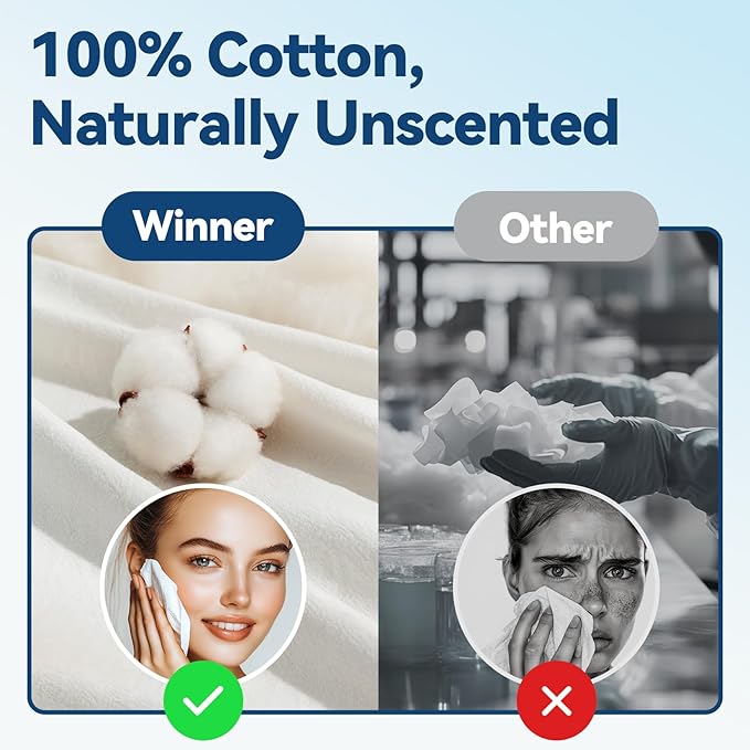 Winner Softer Face Towels - 100% USA Cotton Dry Wipes, 300 Count Unscented Cotton Tissues for Sensitive Skin, OEKO-TEX Certified Face Towelettes Disposable, Makeup Remover Facial Towels, 3 Pack-VivaGrace Women