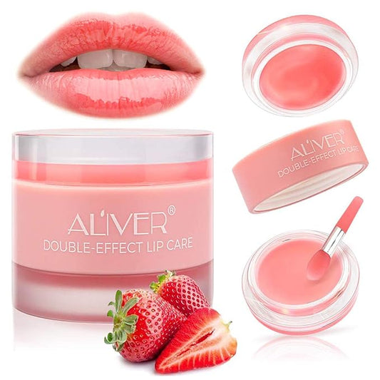 Lip sleeping Mask Exfoliator & Moisturizer Double Effect Lip Scrubs Overnight/Day for Dry Treatment Care, Cracked Lips, Peeling Lip Primer, Lip Repair Balm - Strawberry Lip Mask-VivaGrace Women