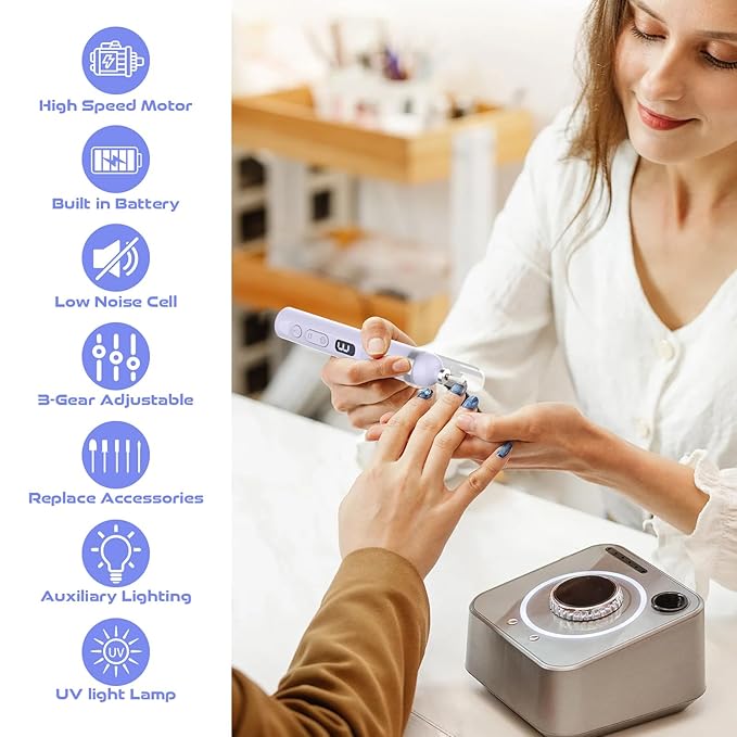 Acrylic Nail Kit, Portable Electric Nail File Set for Acrylic Gel Nails, Manicure Pedicure Tool Nail Drill Bits with Nail Drill Bits Sanding Bands (Purple)-VivaGrace Women