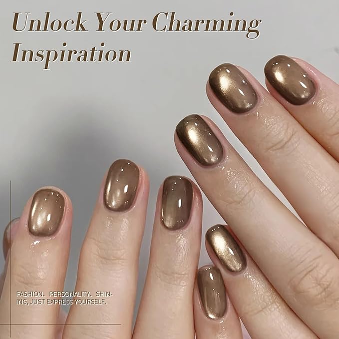 BORN PRETTY Magnetic Gel Nail Polish Water Light Cat Magnetic Eye Gel Brown SaU Vage Jelly Glass Crystal Magnetic Gel Polish Glitter Shimmer Auroras Magnetic Gel Nail Art Manicure Kit 6PCS-VivaGrace Women