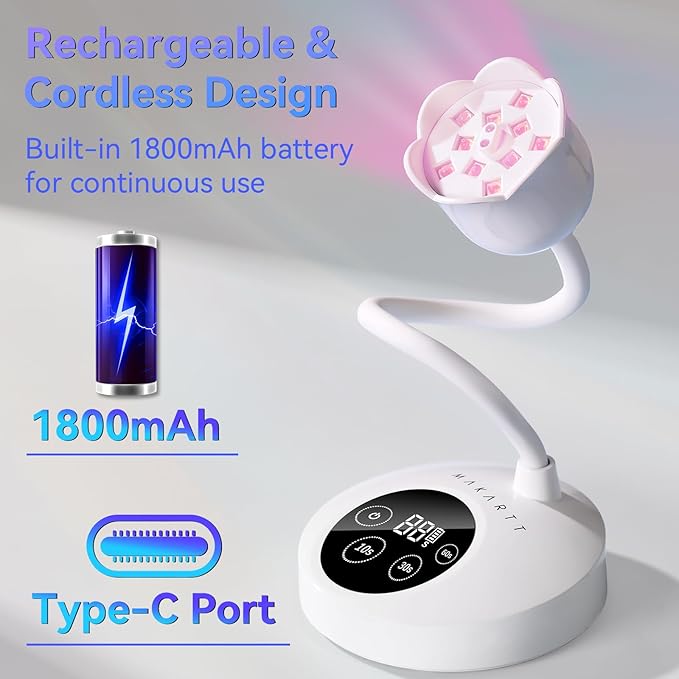 Makartt UV Nail Lamp: Mini UV Light for Gel Nails Polish Luminoza 30W Rechargeable LED Nail Light Nail Dryer with 4 Timers & Auto Sensor, Fast Curing Goosenecks Lamp for Home DIY Manicure-VivaGrace Women