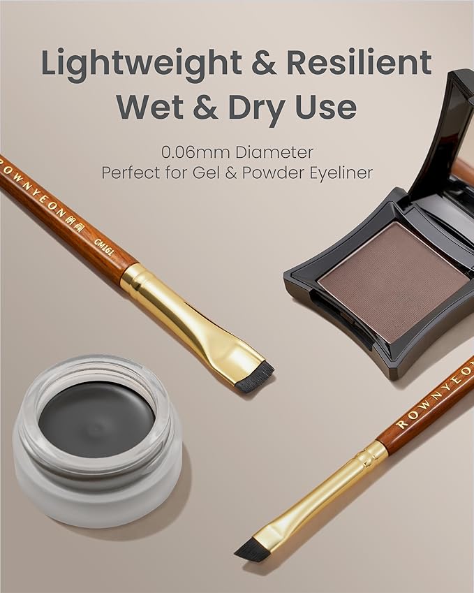 Desert Oak Series Precision Thin Eyeliner Brush - Dual-Ended Angled & Concave Tips for Winged Lines/Tightlining, Gel & Liquid Liner Compatible, Ebana Handle (CM 161)-VivaGrace Women