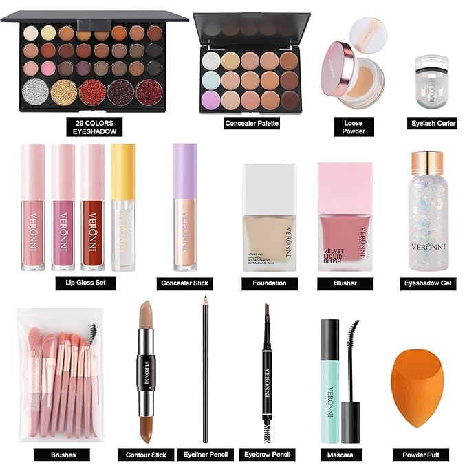 VERONNI All in One Makeup Kit,Eye Face Lips Makeup For Mother's Day,Multipurpose Women's Makeup Sets,Beginners and Professionals Alike (All in one makeup set)-VivaGrace Women