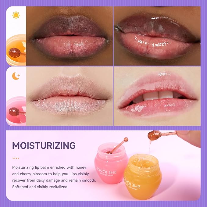 Sakura & Honey Lip Mask with Stick, Day & Night Repair Deep Moisture and Fade Lip Lines, Rich in Vitamin E & Cherry Blossom Extract Beeswax Essence Natural Lip Enhancer Care Sleeping Lip Mask-VivaGrace Women