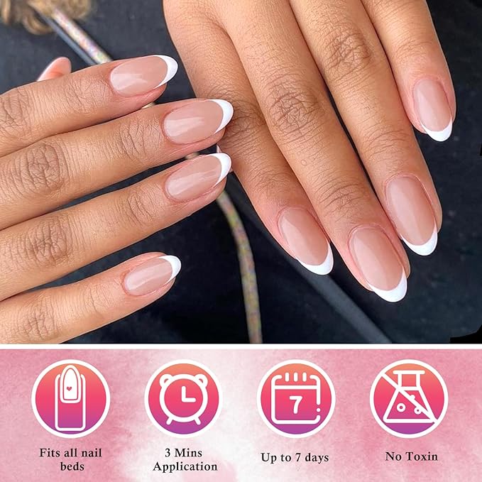 AddFavor French Tip Press on Nails Short Oval Fake Nails, 120pcs Brown French Tips Nails Press on Almond Nude False Acrylic Nails for Women and Girls