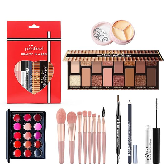 All In One Makeup Kit for Girls, Makeup Kit for Women Full Kit with Eye Shadow Palette, Makeup Brushes, Lipstick Palet, Eyebrow Pencil, Eyeliner, Concealer for Beginners and Professionals-VivaGrace Women