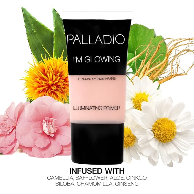 Palladio I'm Glowing Illuminating Primer, Pearly Pink Makeup Primer for Face, Contains Aloe Vera, Grape Seed Oil, Green Tea, Brightens Complexion, Combats Wrinkles, Fine Lines & Pores-VivaGrace Women